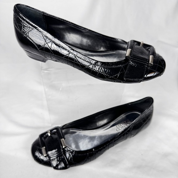 Franco Sarto Black Patent Leather Quilted Buckle‎ Ballet Flats Shoes Size 7 - Picture 1 of 6